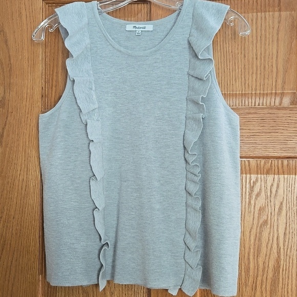 Madewell Sweaters - Madewell Ruffle Gray Knit Sleeveless Sweater Top Size SMALL